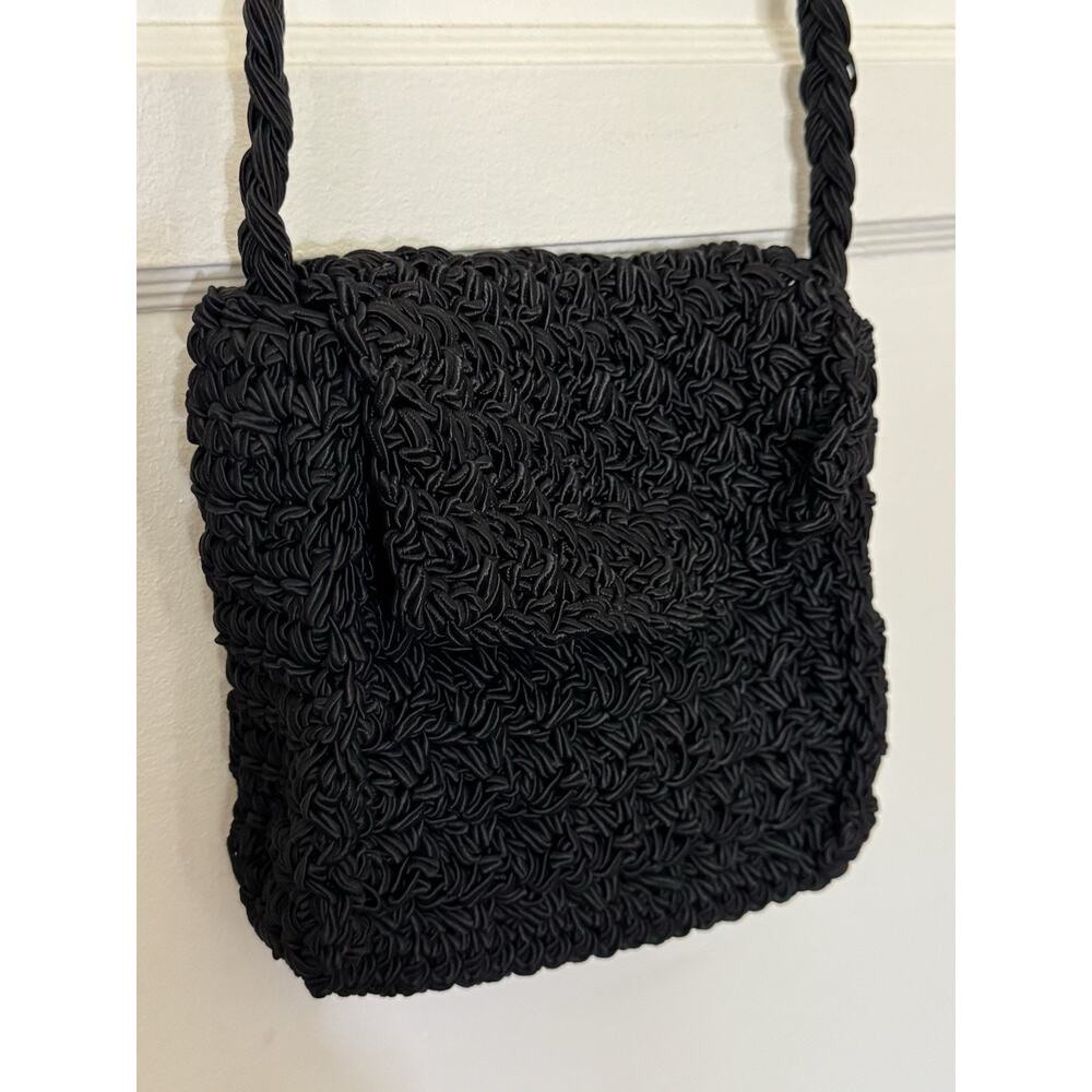 Carrie Forbes Vintage Black Woven Handbag Purse Crossbody 90s Macrame - Picture 4 of 7